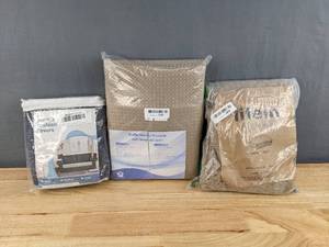 lot 139 image: Waffle Shower Curtain with Liner, Sofa Cushion Cover, and Throw Blanket Q