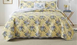lot 58B image: Stunning Laura Ashley Linley Collection Yellow Floral Quilt Q