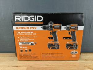 lot 11A image: Brand New Ridgid 18V Brushless 2-Tool Combo Kit with 6.0 Ah and 4.0 Ah MAX Output Batteries, Charger, and Hard Case I