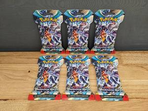 lot 72B image: 6 New Pokemon Scarlet & Violet Paradox Rift Sleeved Boosters O