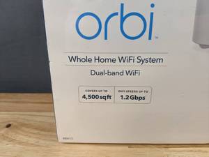 lot 77A image: Brand New NETGEAR Orbi RBK13 AC1200 Mesh WiFi System with Router and 2 Satellite Extenders O