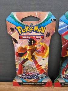 lot 75B image: (4) Brand New Pokemon Scarlet & Violet Paradox Rift Sleeved Boosters and New Pokemon TCG Ampharos ex Battle Deck O