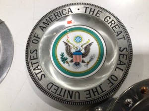POSSIBLE SILVER PLATED PATRIOTIC DISHES AND CRYSTAL BOWL