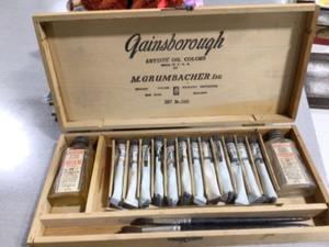 ARTISTS LOT.  VINTAGE PAINT SET AND COASTERS WITH A PICTURE OF PAST POST FRONT PAGE ARTICLE