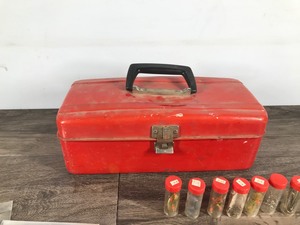 lot 40 image: Vintage Metal Tackle Box with Tackle and More