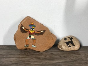 lot 68 image: Native American Carved Wood Piece & Painted Rocks