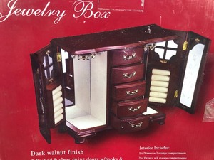 lot 201 image: Dark Walnut Finish Jewelry Box - Never Been used or Taken out of the box - Item is still Wrapped up Inside the Box