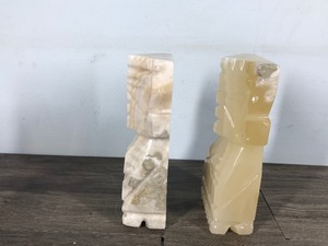 lot 434 image: Vintage Carved Stone Heavy Marble Aztec Mayan Tiki God Bookends Pair Mexico