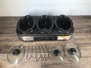 lot 450 image: BELLA 1.5-Quart Stainless Steel  Black Rectangle 3-Vessel Slow Cooker