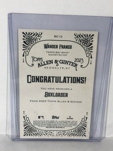 lot 398 image: WANDER FRANCO 2023 Topps Allen & Ginter JUMBO BOXLOADER Baseball CARD #BC-12 Rays