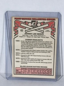 lot 373 image: 1981 Donruss Johnny Bench Baseball Card #62