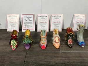 lot 344 image: Ashton Drake Heirloom Ornaments Stepping in Time Shoe Collection (6 total)