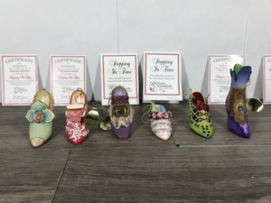 lot 342 image: Ashton Drake Heirloom Ornaments Stepping in Time Collectible Shoes (6 total)