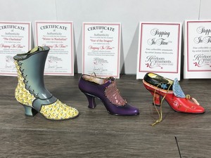 lot 340 image: Ashton Drake Heirloom Ornaments Stepping in Time Collectible Shoes (6 total)