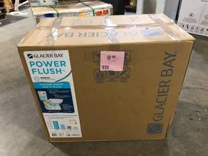 lot 7 image: Glacier Bay Power Flush 2-Piece 1.28 GPF Single Flush Elongated Toilet in White with Slow-Close Seat Included  Customer Returns See Pictures