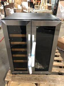lot 12 image: LANBO Wine Refrigerator 23 in. Dual Zone 18-Bottle 55-Can Beverage and Wine cooler in Stainless Steel  Customer Returns See Pictures