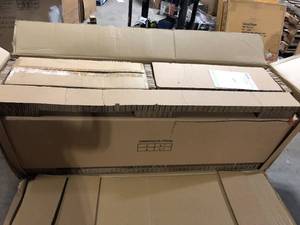 lot 17 image: StyleWell Vinegate 67.75 in W Freestanding Media Mantel Electric Fireplace TV Stand in Gray   Customer Returns See Pictures
