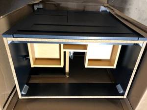 lot 33 image: Home Decorators Collection Clady 30 in. W x 19 in. D x 35 in. H Single Sink Bath Vanity in Deep Blue with Silver Ash Cultured Marble Top No Granite  Customer Returns See Pictures
