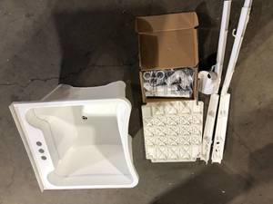lot 45 image: Glacier Bay All-in-One 24 in. x 24 in. 20 Gal. Freestanding Laundry Tub in White, with Non-Metallic Pull-Out Faucet in Chrome Customer Returns See Pictures