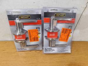 (2) New Defiant Olympic Stainless Steel Keyed Entry Door Lever