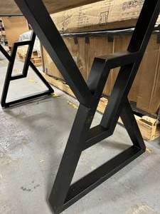 lot 68 image: Wood Block Dining Table w Metal Legs  - 55in L x 28in W x 29.25in H