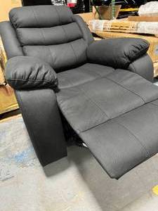 lot 53 image: FC Design Black Linen Manual Recliner with Overstuffed Cushions
