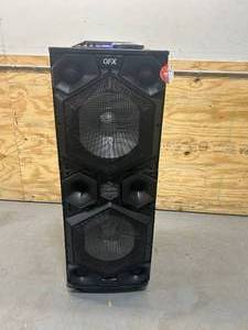 lot 19 image: QFX E-1500 Professional Large Bluetooth Speakers  Portable PA Speaker System  Dual 15 Woofers, 1.5 Tweeter, and Party Lights