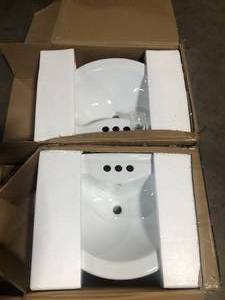 Lot of 2  Glacier Bay Shelburne 8.2 in. Pedestal Sink Basin in White Vitreous China  Customer Returns See Pictures