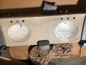 St. Paul 61 in. W x 22 in. D Cultured Marble White Round Single Sink Vanity Top in White Customer Returns See Pictures