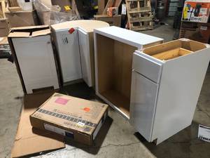 Lot of Assorted Kitchen Cabinets Various Sizes and Conditions Customer Returns See Pictures
