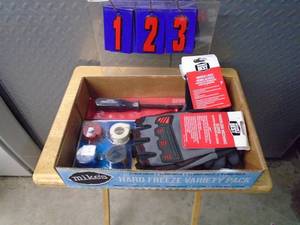 Flat of tools & gloves. As shown.