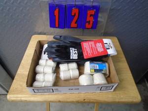 Flat of gloves & walkerchair tips. As shown.