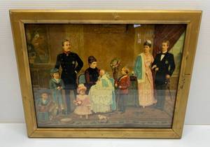 Framed Behind Glass Vintage Lithograph Of German Kaiser Wilhelm & Family