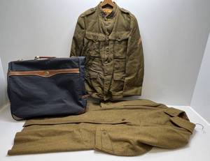 WWI U.S. Army Winter Tunic With Breeches, Winter Overcoat & Pair Of Leggings From Minnesota Soldier Possible 34th Div.  (Goes With Lot 71) Winter Jacket Has Damage From Being Worn