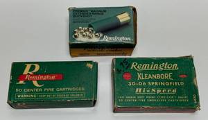 Misc. Vintage Remington Ammo Including 38 S&W 146 Grain (44 Total) 30-06 Sprinfield 180 Grain Full Box & Pure Magnum Buckshot Full Box