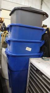 2 blue recycle waste baskets with lid