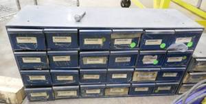 24 bin Parts storage bins including contents