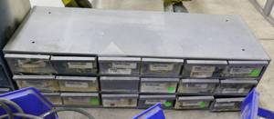 18 bin Parts storage bins including contents
