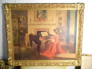 lot 1 image: Antoni Ditlef Allegro print Lady in Red piano Art Painting