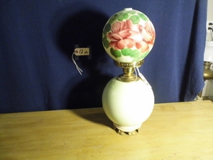 lot 68 image: FLORAL PAINTED ELECTRIFIED OIL LAMP
