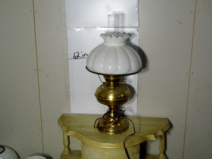lot 84 image: Brass Electrified Oil Lamp