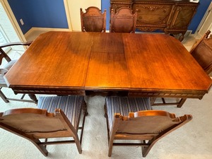 lot 2 image: Antique Jacobean Dining Room Table and Chairs Set