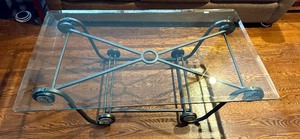 lot 10 image: Ornate Metal Glass Top Coffee Table