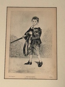 lot 14 image: Vintage Black and White Framed Etching, The Boy with the Sword by Edourd Manet