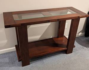 lot 33 image: Glass Topped Wood Console Table
