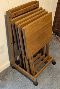 lot 49 image: Wooden TV Tray Set