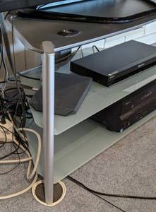 lot 51 image: Tiered Glass and Metal Entertainment Stand