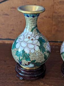 lot 56 image: Pair of Small Cloisonn Vases and Stands