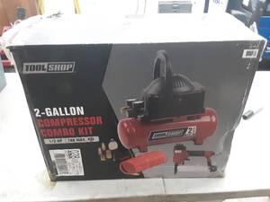 lot 3 image: new in box tool shop 2 gallon compressor combo kit