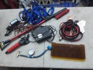 lot 6 image: automotive related, air pump, jumper cables, battery charger, more